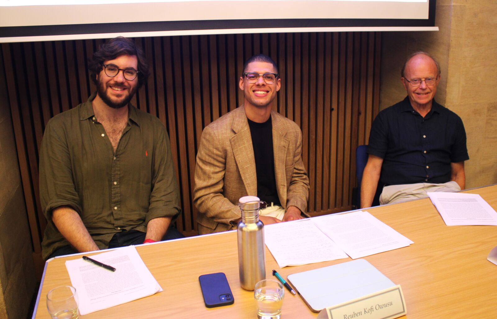 Reuben Kofi Owusu (Harvard University) with his commentators David Miller and Thomas Bullemore at the First PLP Graduate Conference, Oxford